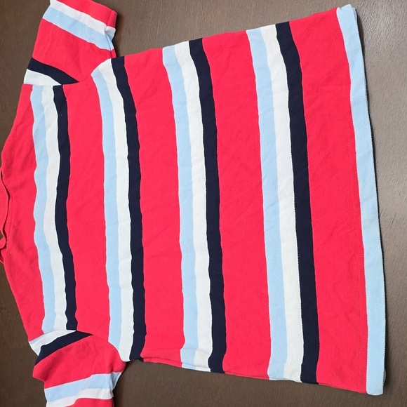 LACOSTE Boys 16 Striped Polo Shirt - Pink / Bright Red, Blue, White - Picture 6 of 7
